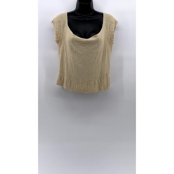 LAUNDRY By Shelli Segal Women's Beige Beaded Scoop-Neck Short Sleeve Top SZ L - Picture 1 of 12